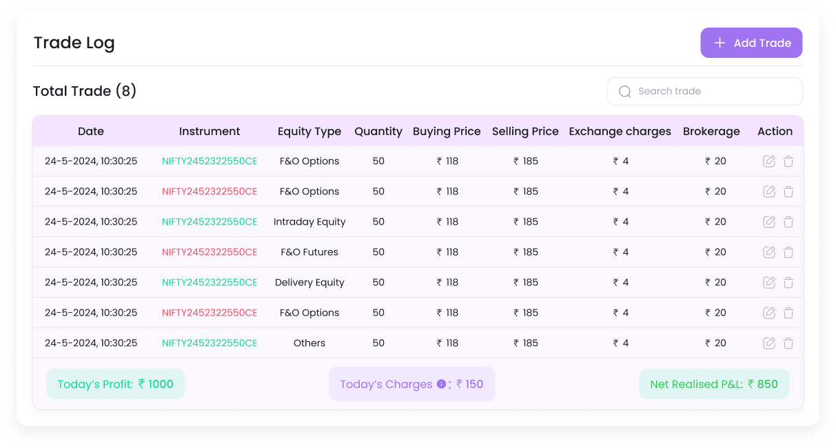 Trade Log Interface